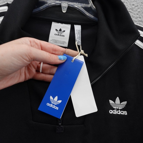 Adidas Originals Mens XS Funnel Neck Track Jacket 3 Stripes Black 1/4 Zip‎ NWT - Picture 6 of 13